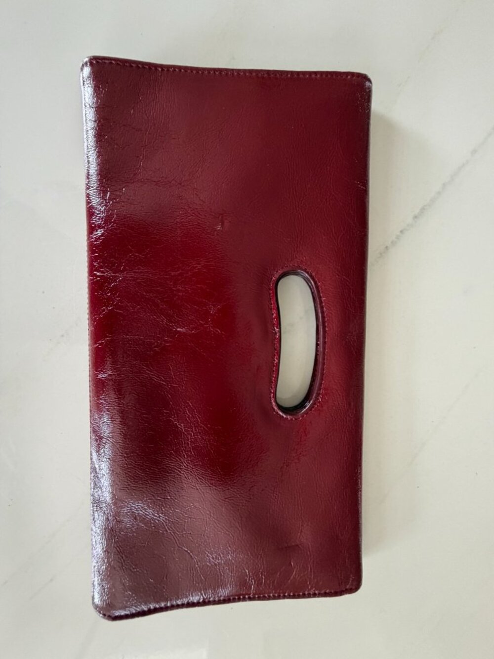 Vintage HOBO International Red Patent Leather Cutout Handle Clutch - Picture 6 of 14